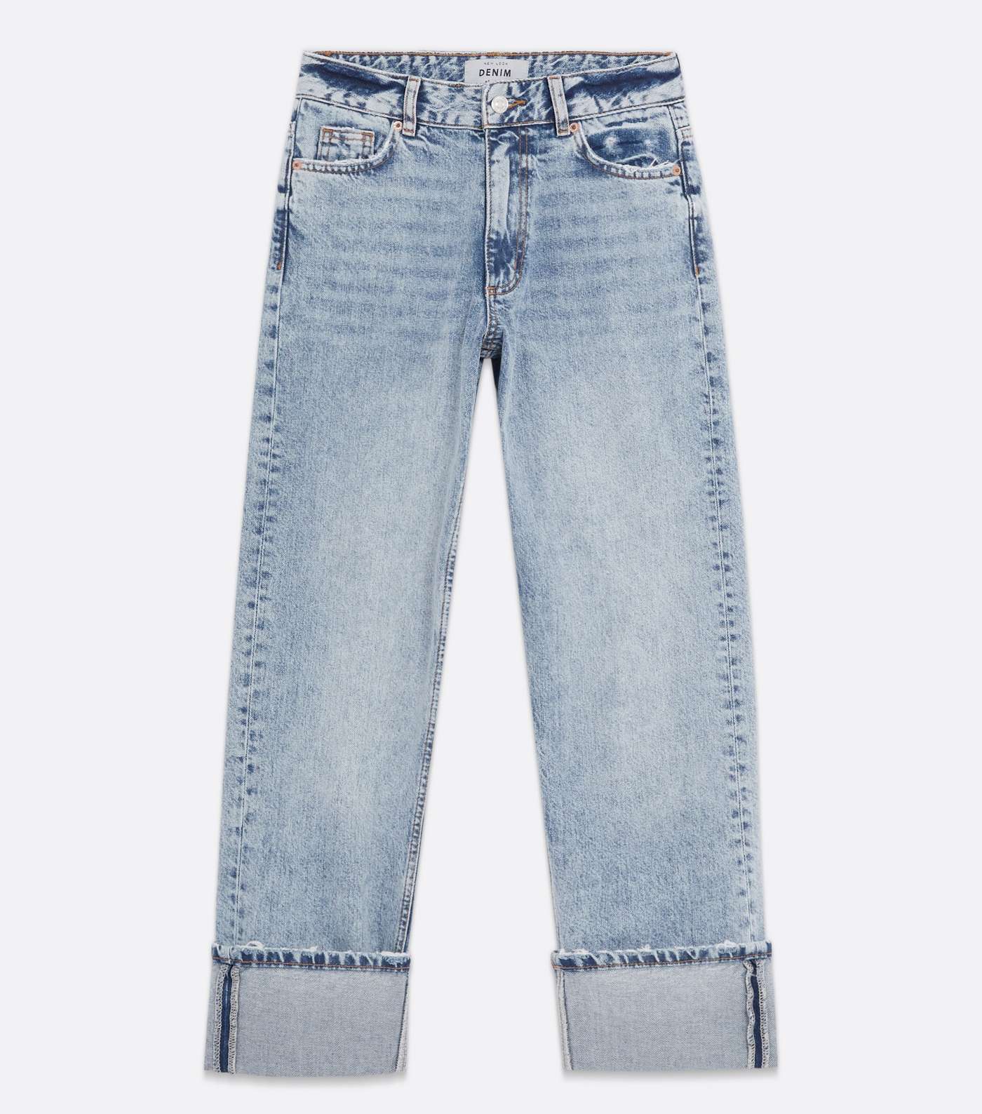 Blue Acid Wash Turn Up Ankle Grazing Hannah Straight Leg Jeans Image 5