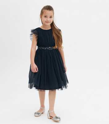 Mini Maya Navy Mesh Sequin Waist Dress