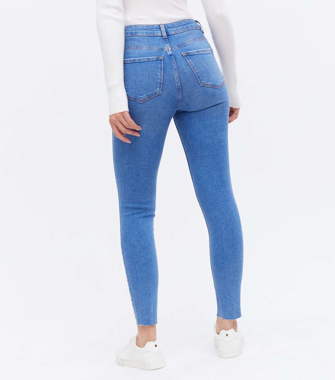 Bright Blue Ripped Knee High Waist Ashleigh Skinny Jeans Image 4