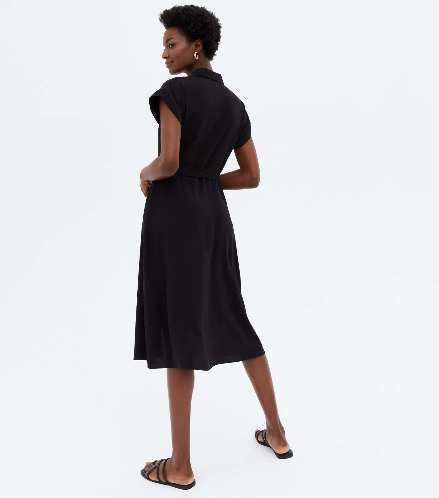 Black Tie Waist Midi Shirt Dress Image 4