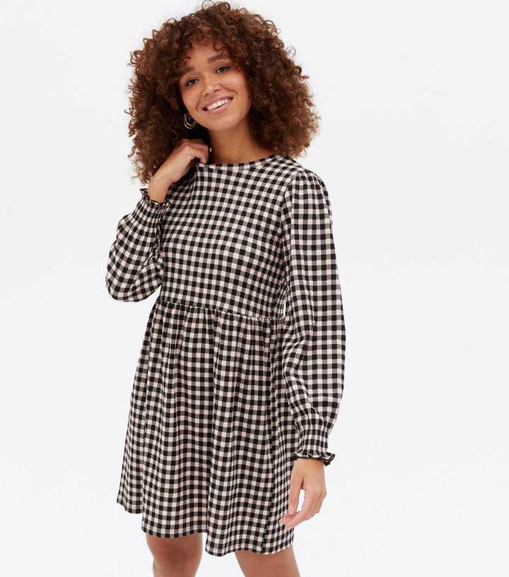 Pink Gingham Crinkle Jersey Mini Oversized Smock Dress