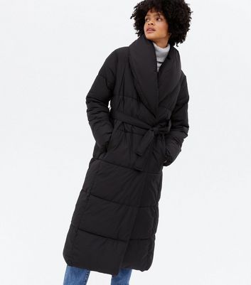 black collared belted puffer jacket