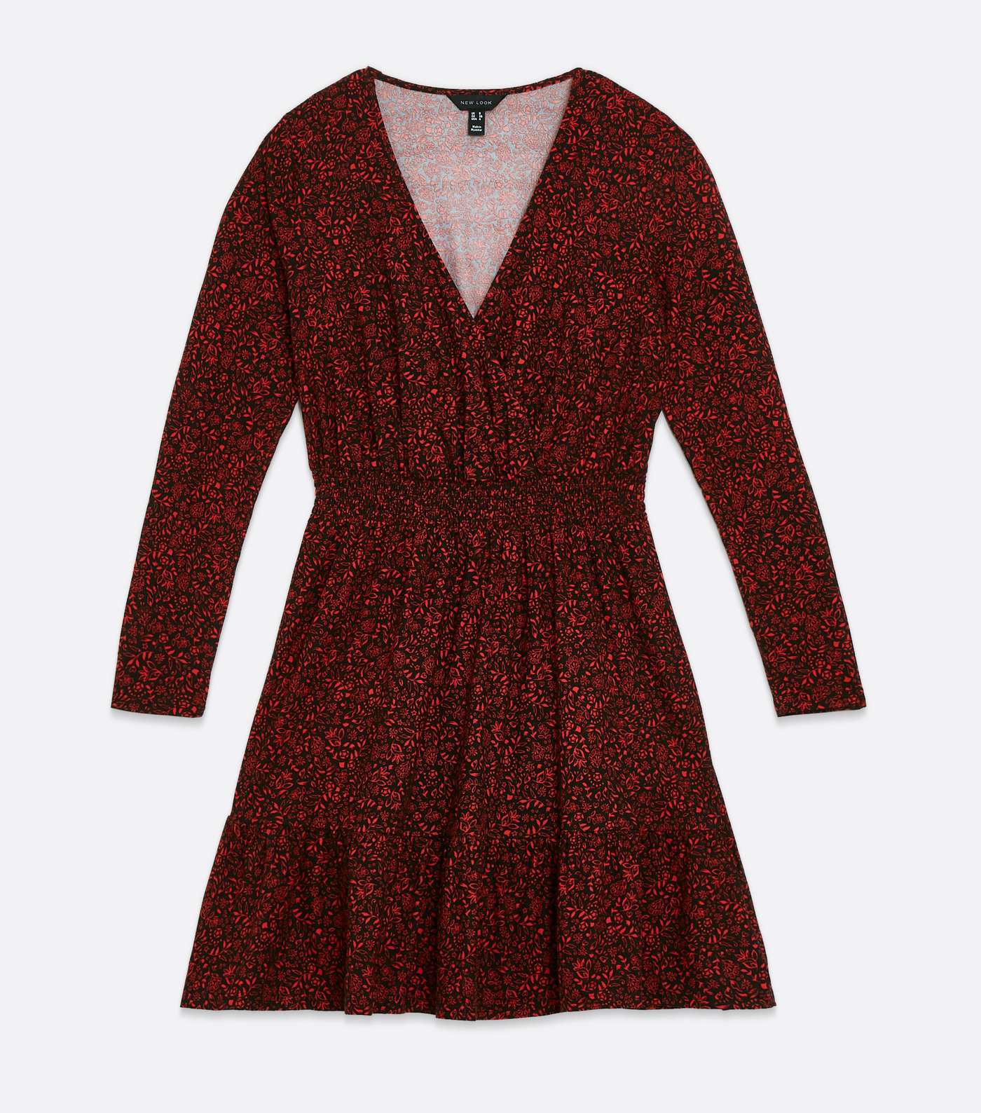 Red Ditsy Floral Shirred Mini Wrap Dress Image 5