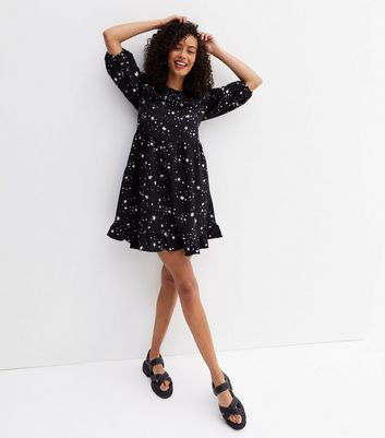 Tall Black Star Frill Collar Mini Smock 