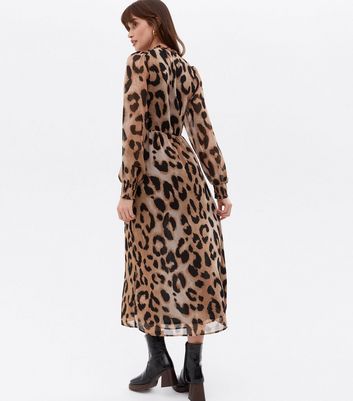 Click to view product details and reviews for Tall Brown Leopard Print Chiffon Frill Midi Dress New Look.