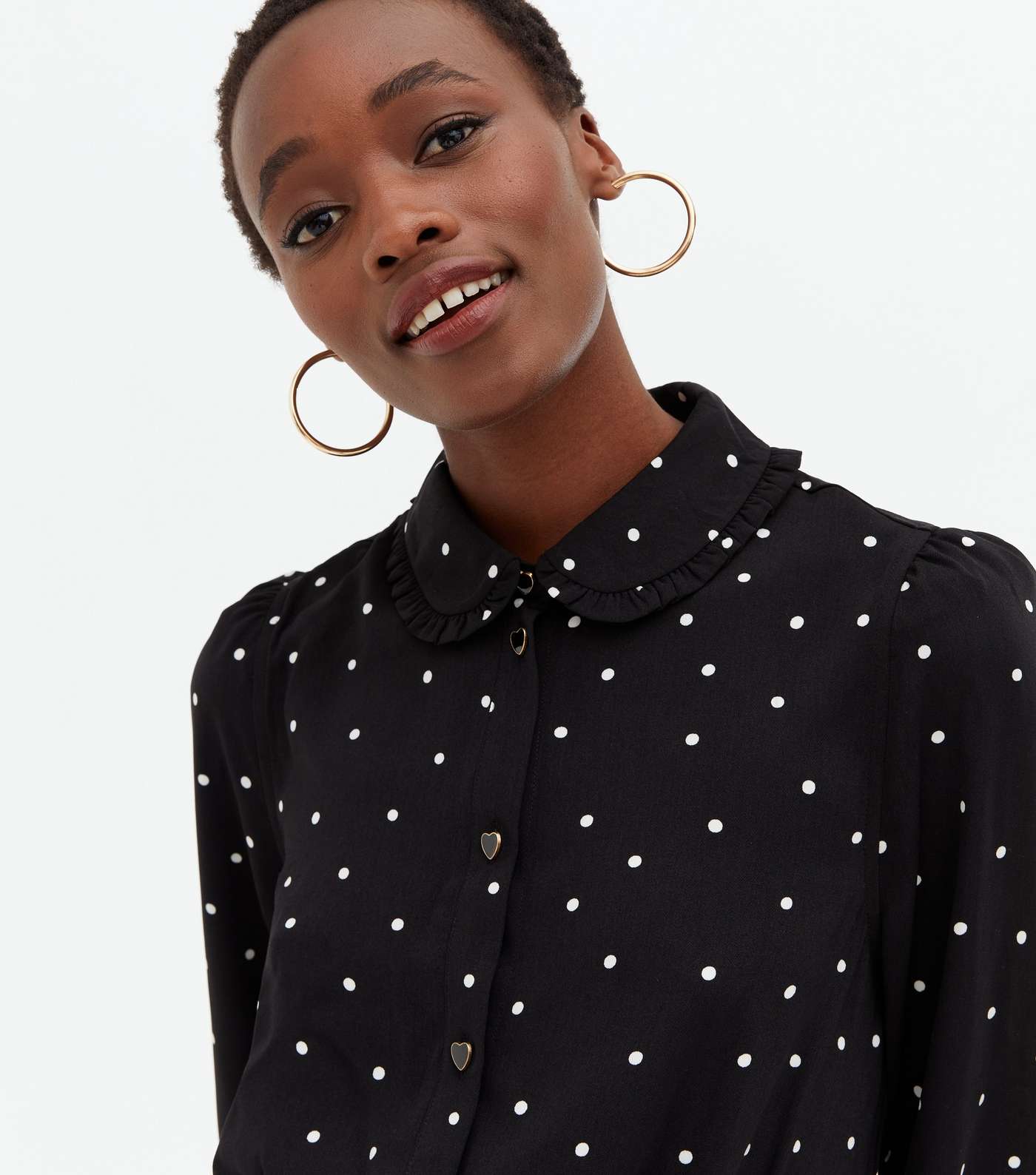 Tall Black Spot Frill Collar Mini Shirt Dress Image 3