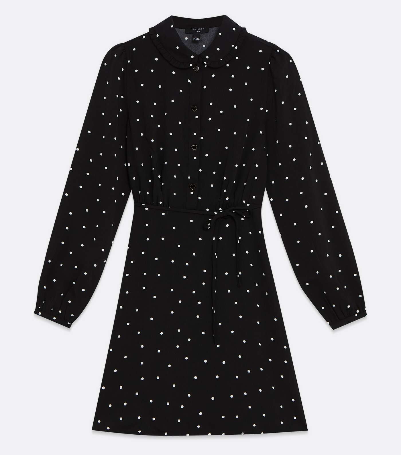 Tall Black Spot Frill Collar Mini Shirt Dress Image 5