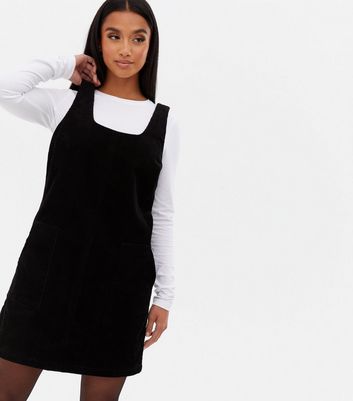 Petite Black Cord Mini Pinafore Dress New Look