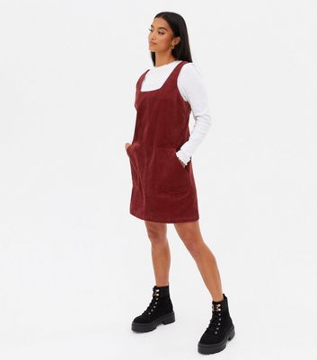 new look burgundy cord pinafore