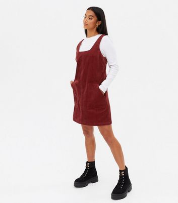 Petite Burgundy Cord Mini Pinafore 