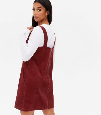 new look burgundy cord pinafore