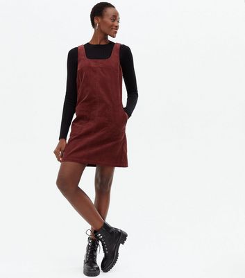 new look burgundy cord pinafore