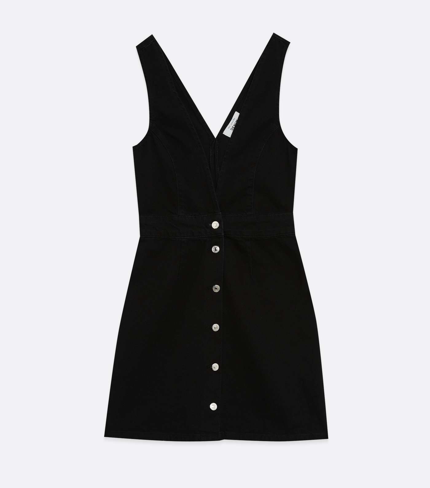 Tall Black Denim Button Pinafore Dress Image 5