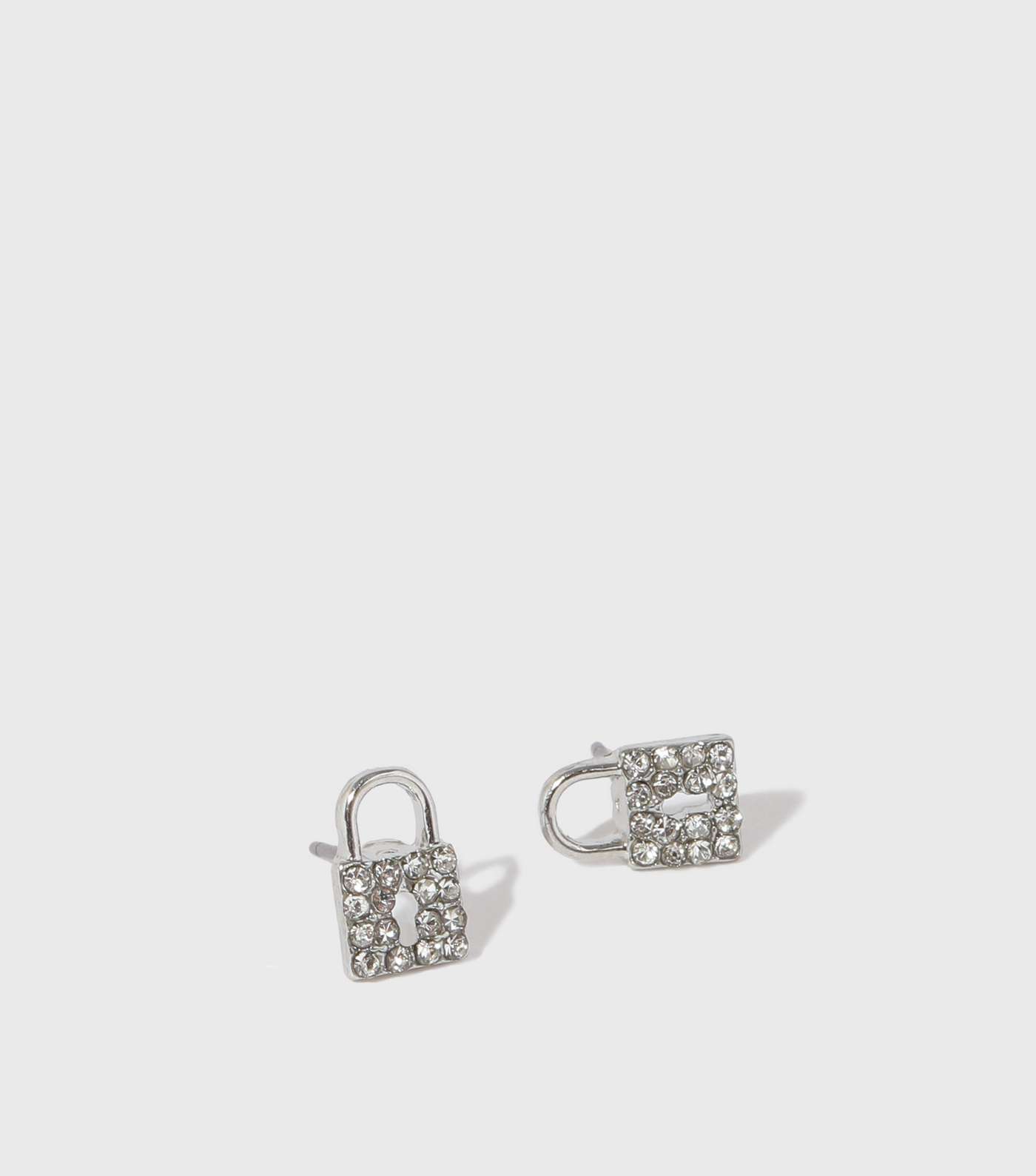 Girls Silver Diamanté Padlock Stud Earrings Image 2