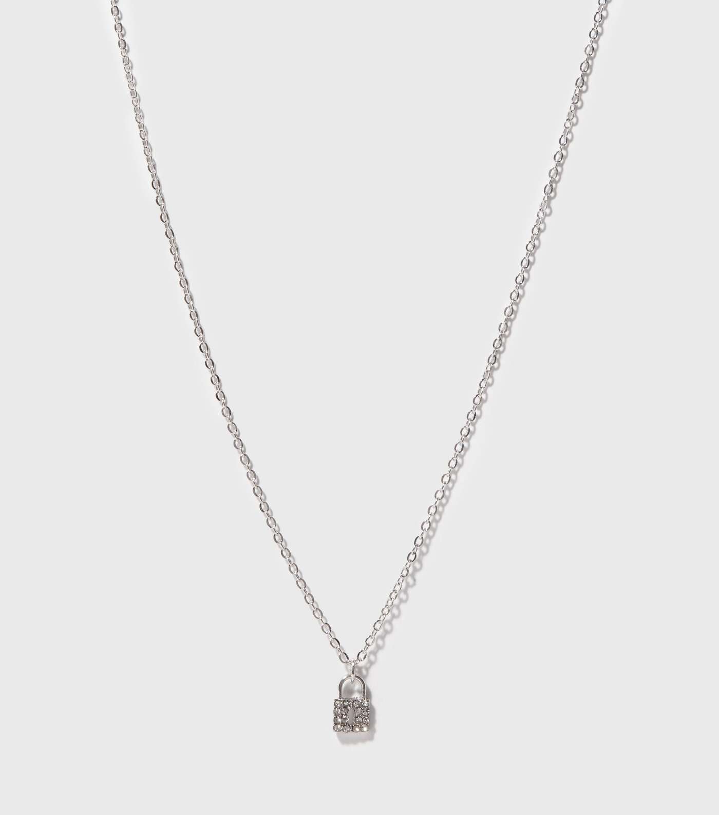 Girls Silver Diamanté Padlock Pendant Necklace