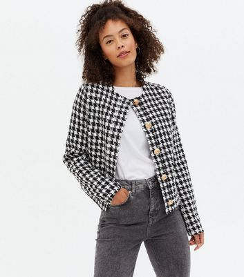 black and white dogtooth blazer