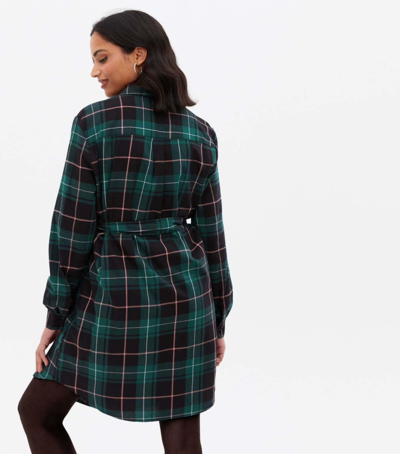 Maternity Green Check Belted Shirt Dress Image 6