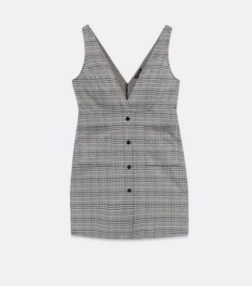 Grey check button up pinafore mini dress hotsell