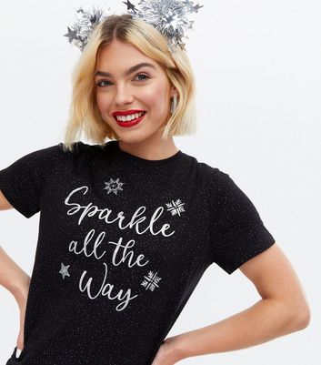 Black Christmas Glitter Sparkle Logo T 
