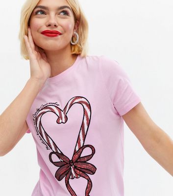 Mid Pink Christmas Sequin Candy Cane T 