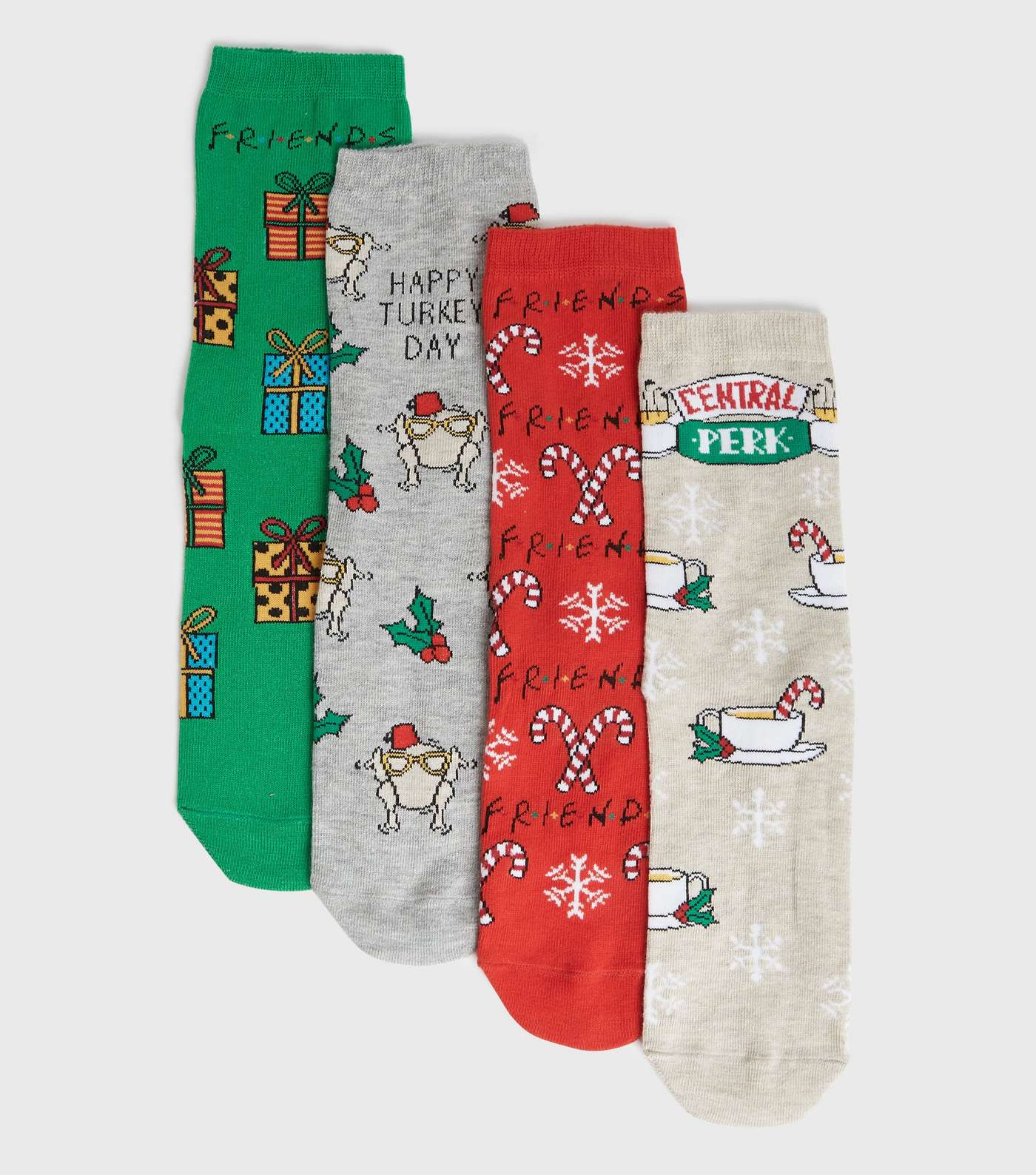 4 Pack Multicoloured Friends Christmas Socks Image 2
