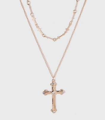 gold cross layered necklace set