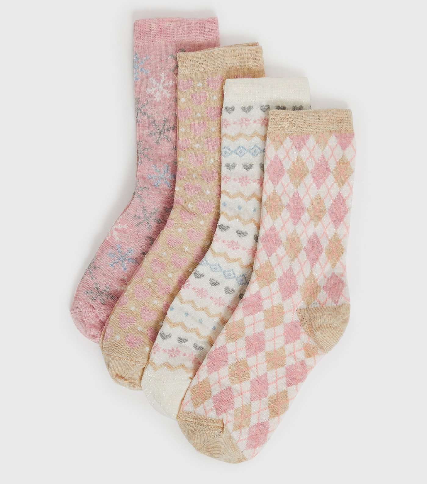 4 Pack White Pink and Camel Argyle Socks Image 2