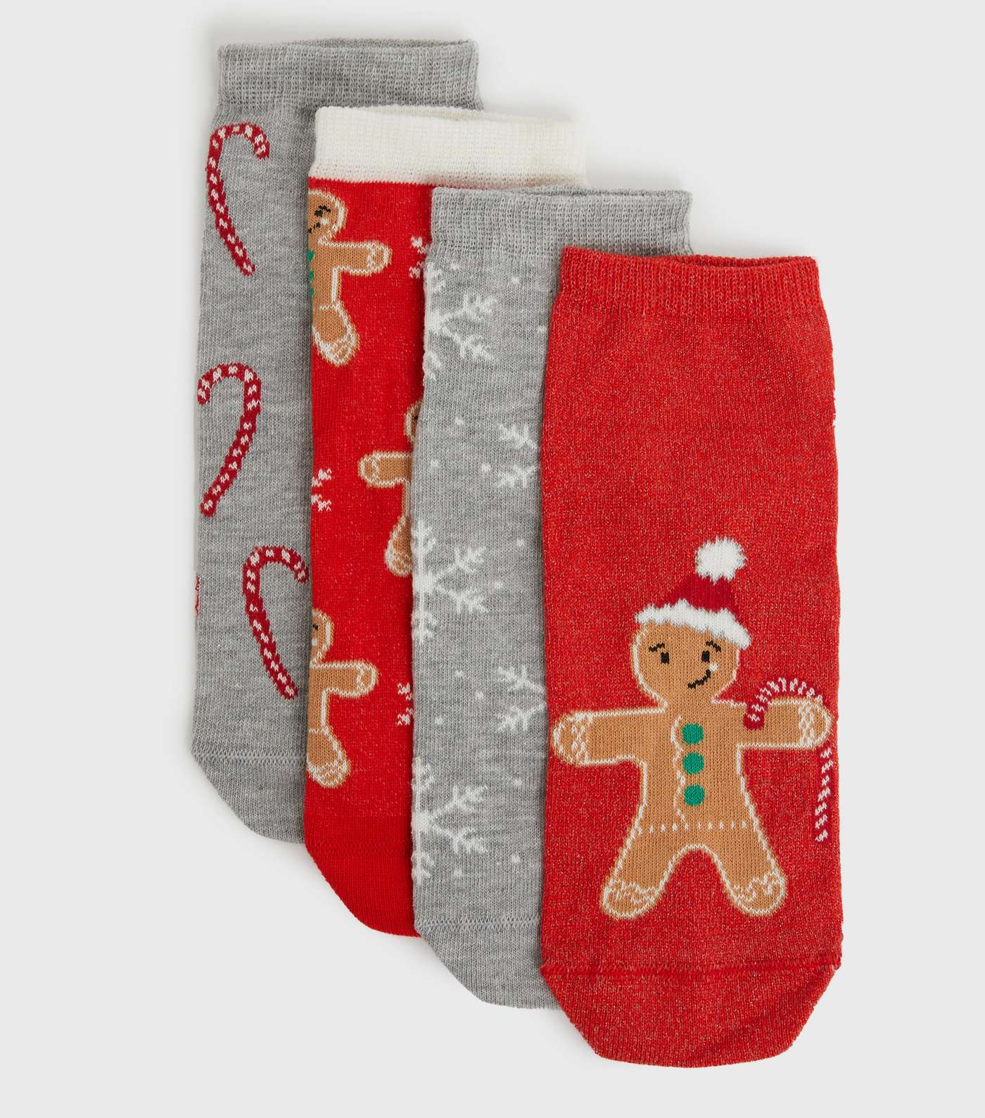 4 Pack Red and Grey Christmas Glitter Trainer Socks Image 2
