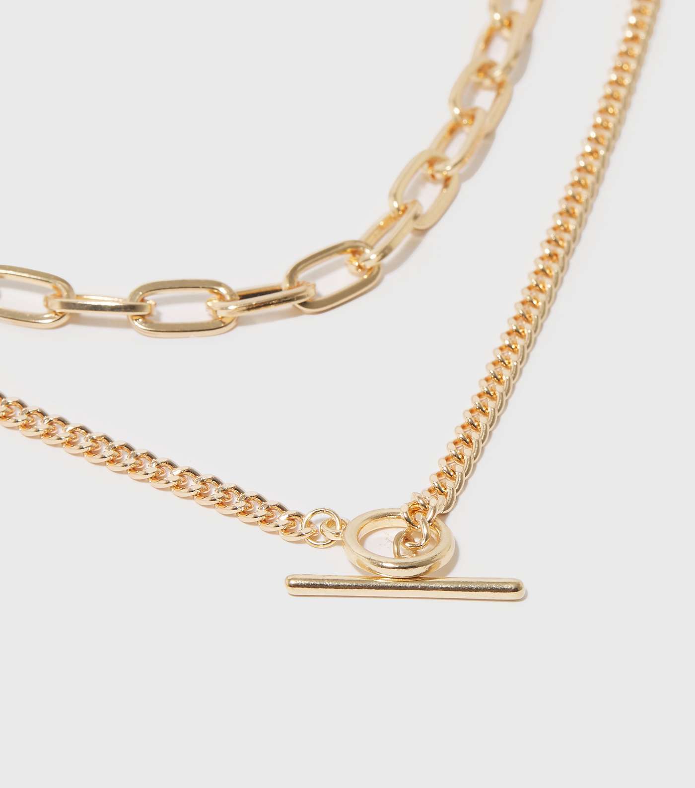 Gold T Bar Layered Chain Necklace Image 2