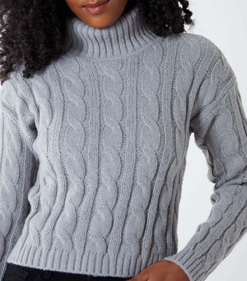 Damen Bekleidung Pink Vanilla Grey Cable Knit Roll Neck Crop Jumper Damen Bekleidung Pink Vanilla Grey Cable Knit Roll Neck Crop Jumper