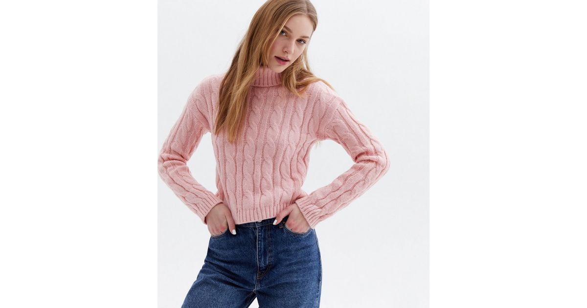 Pink Vanilla Pink Cable Knit Roll Neck Jumper | New Look