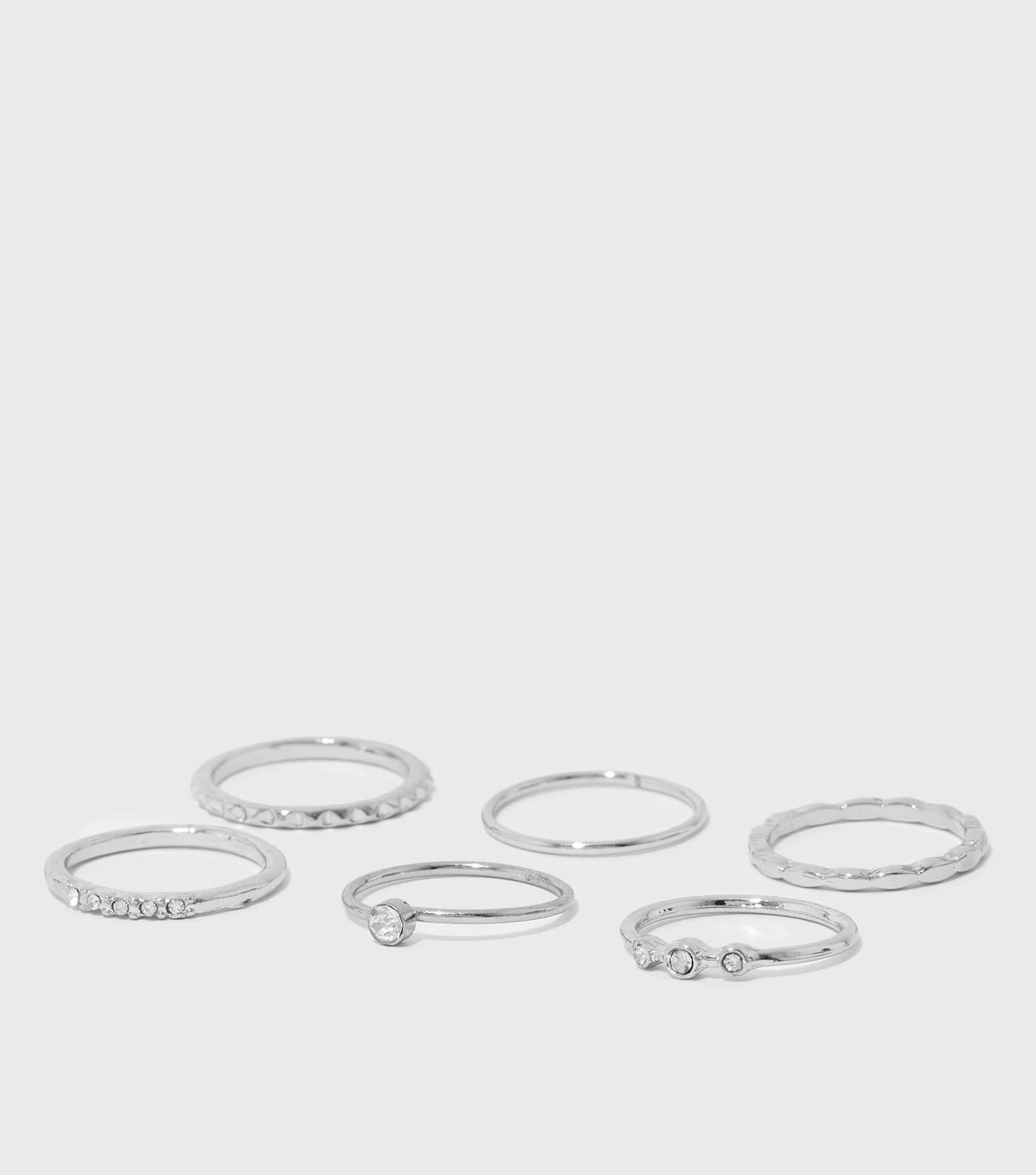 6 Pack Silver Diamanté Stacking Rings Image 2
