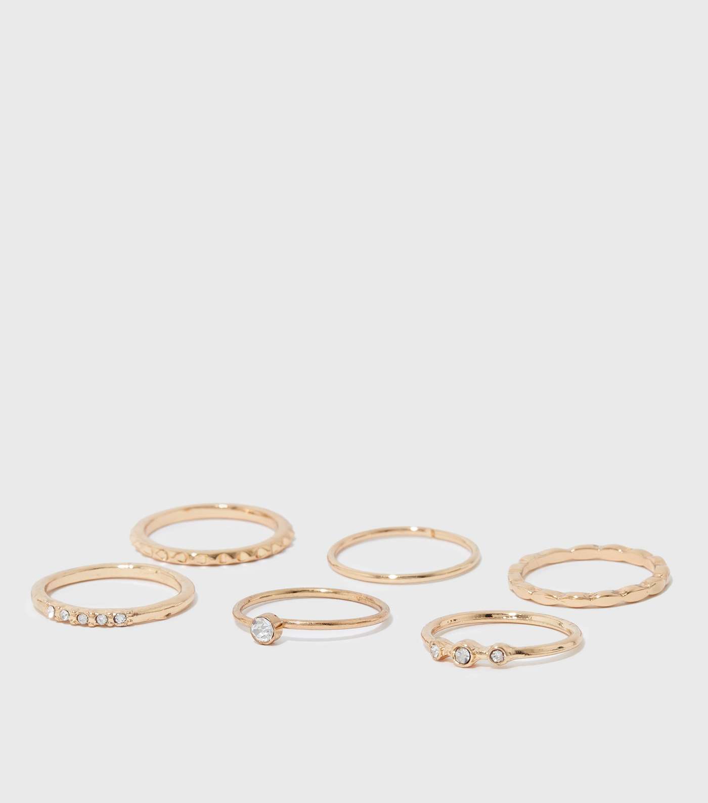 6 Pack Gold Diamanté Stacking Rings Image 2