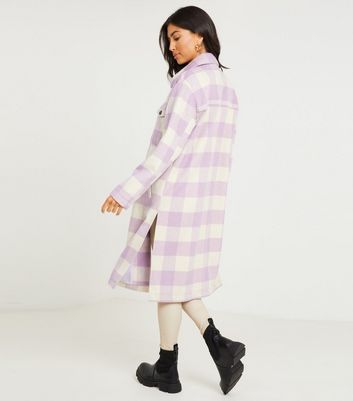 Click to view product details and reviews for Quiz Lilac Check Brushed Long Shacket New Look.