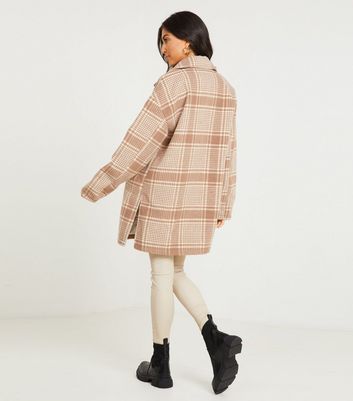 quiz checked faux fur trim jacket