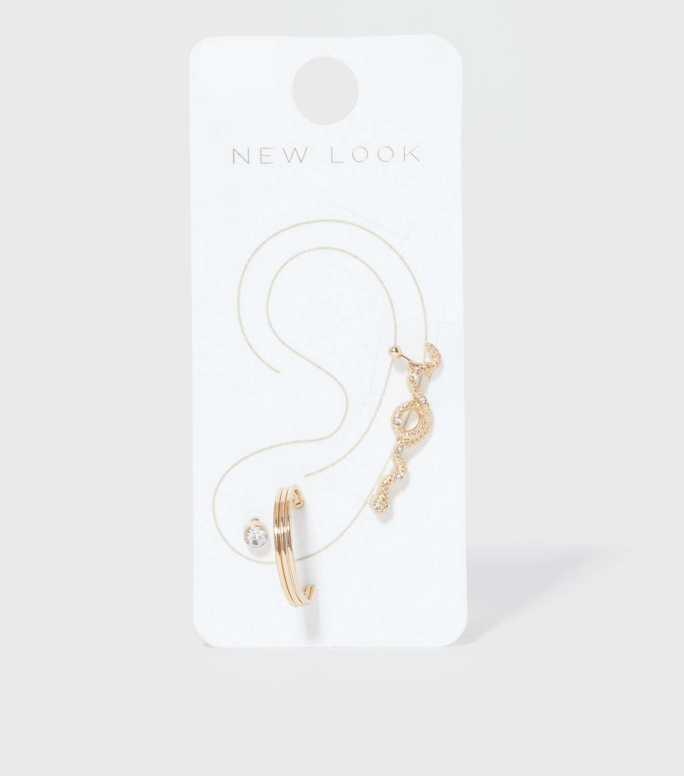3 Pack Gold Diamanté Snake Ear Cuff and Earrings