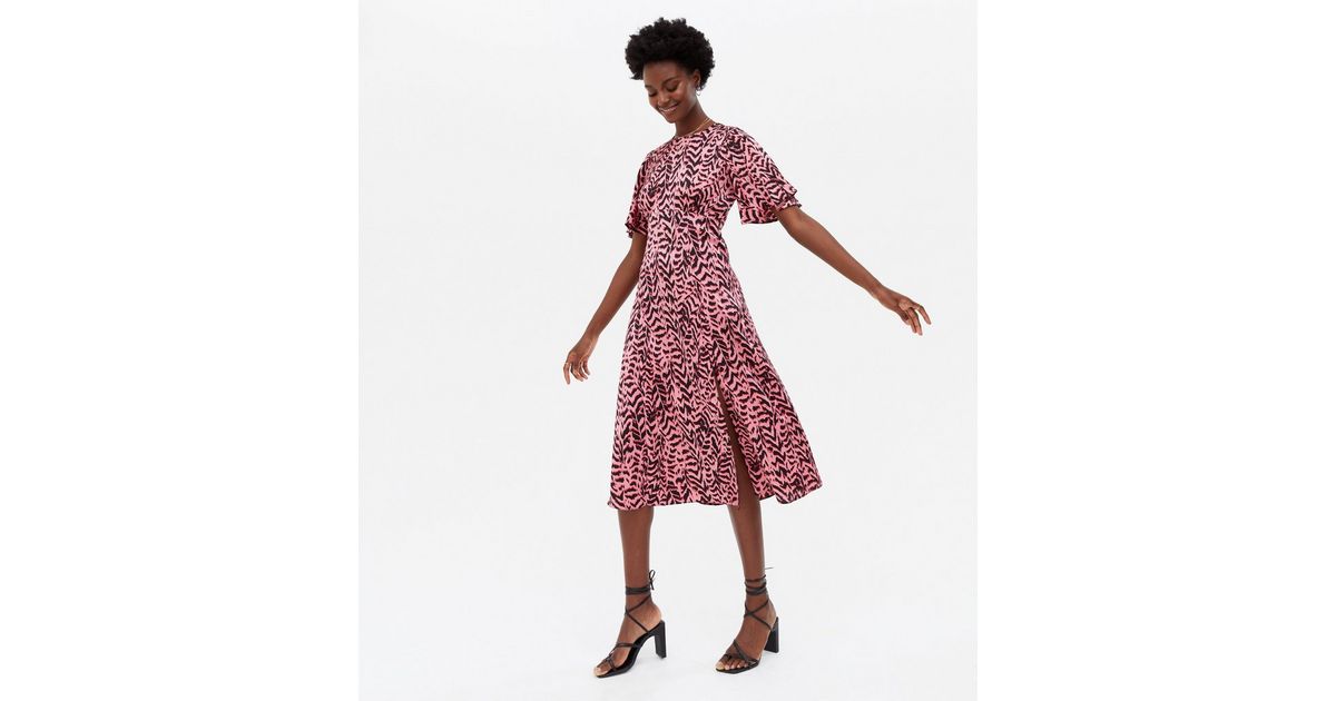 Pink Zebra Print Tie Back Midi Dress | New Look