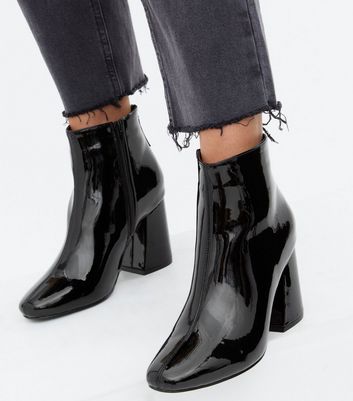 shiny black ankle boots