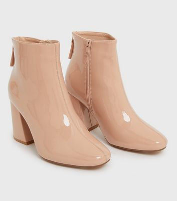 shop for Camel Patent Block Heel Ankle Boots New Look Vegan at Shopo