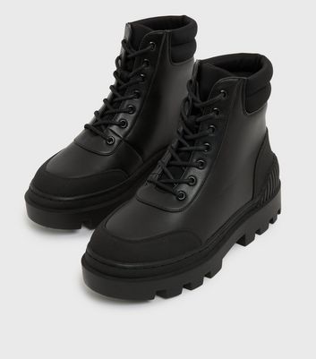 shop for Black Padded Lace Up Chunky Boots New Look Vegan at Shopo