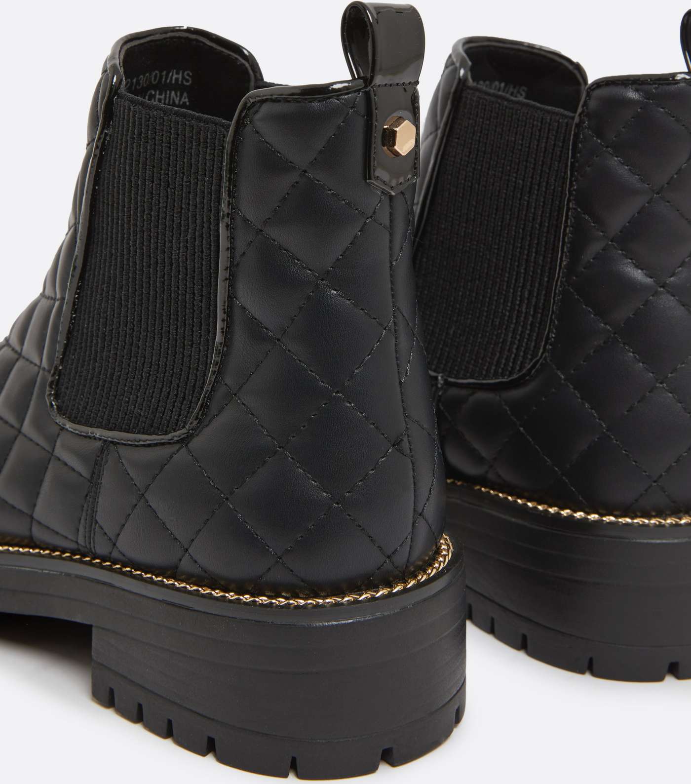 Black Quilted Chain Trim Chunky Chelsea Boots Image 4