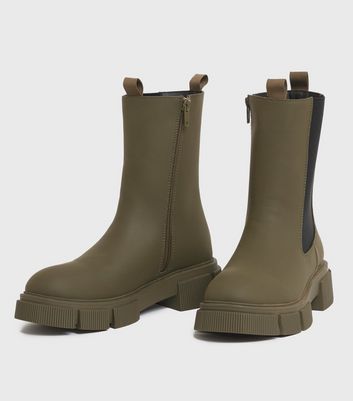 shop for Khaki Chunky High Ankle Boots New Look Vegan at Shopo