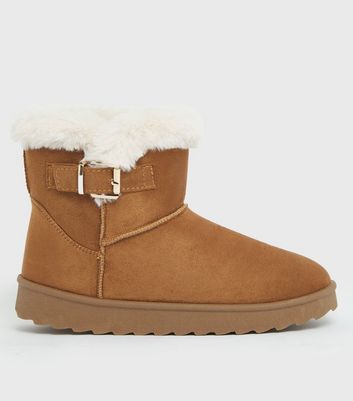 Tan Suedette Faux Fur Trim Ankle Boots New Look