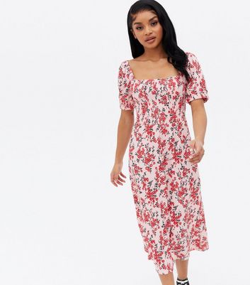 new look floral shirred dress