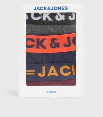 Jack & Jones Junior 3 Pack Grey Navy and Dark Red Logo Boxers