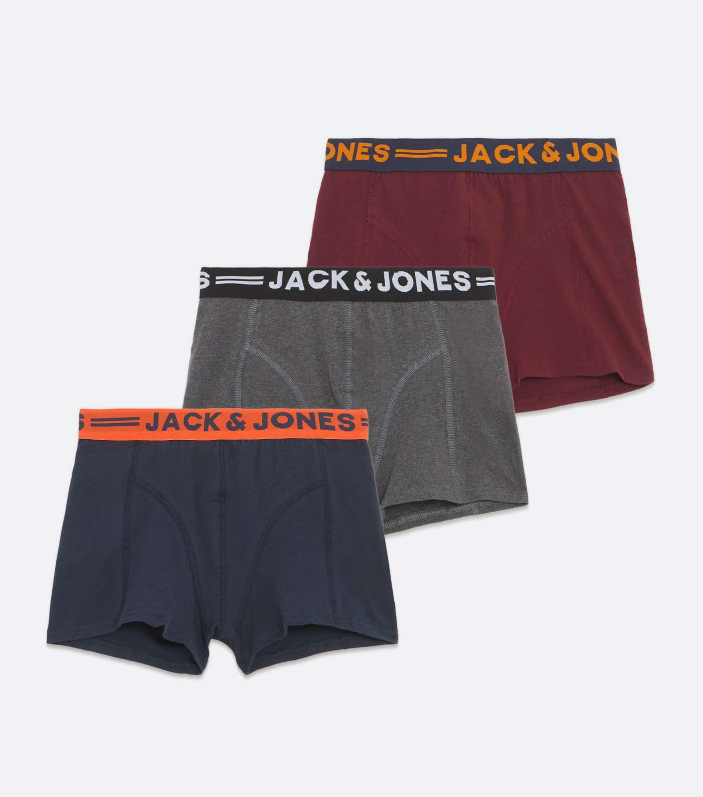 Jack & Jones Junior 3 Pack Grey Navy and Dark Red Logo Boxers Image 2