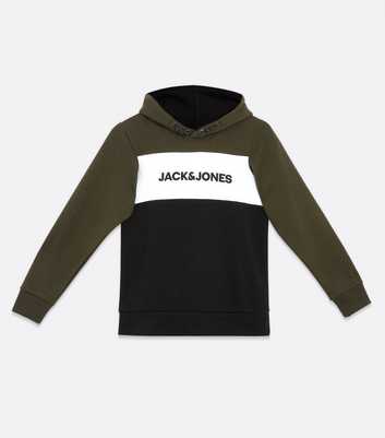 Jack & Jones Junior Khaki Colour Block Logo Hoodie