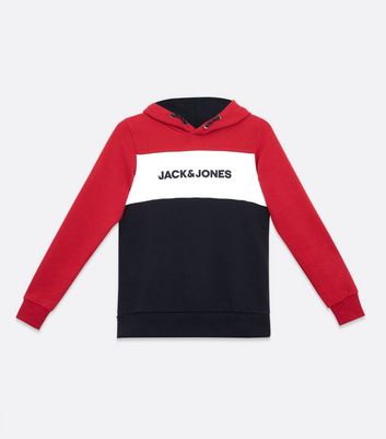 Jack & Jones Junior Red Colour Block Logo Hoodie