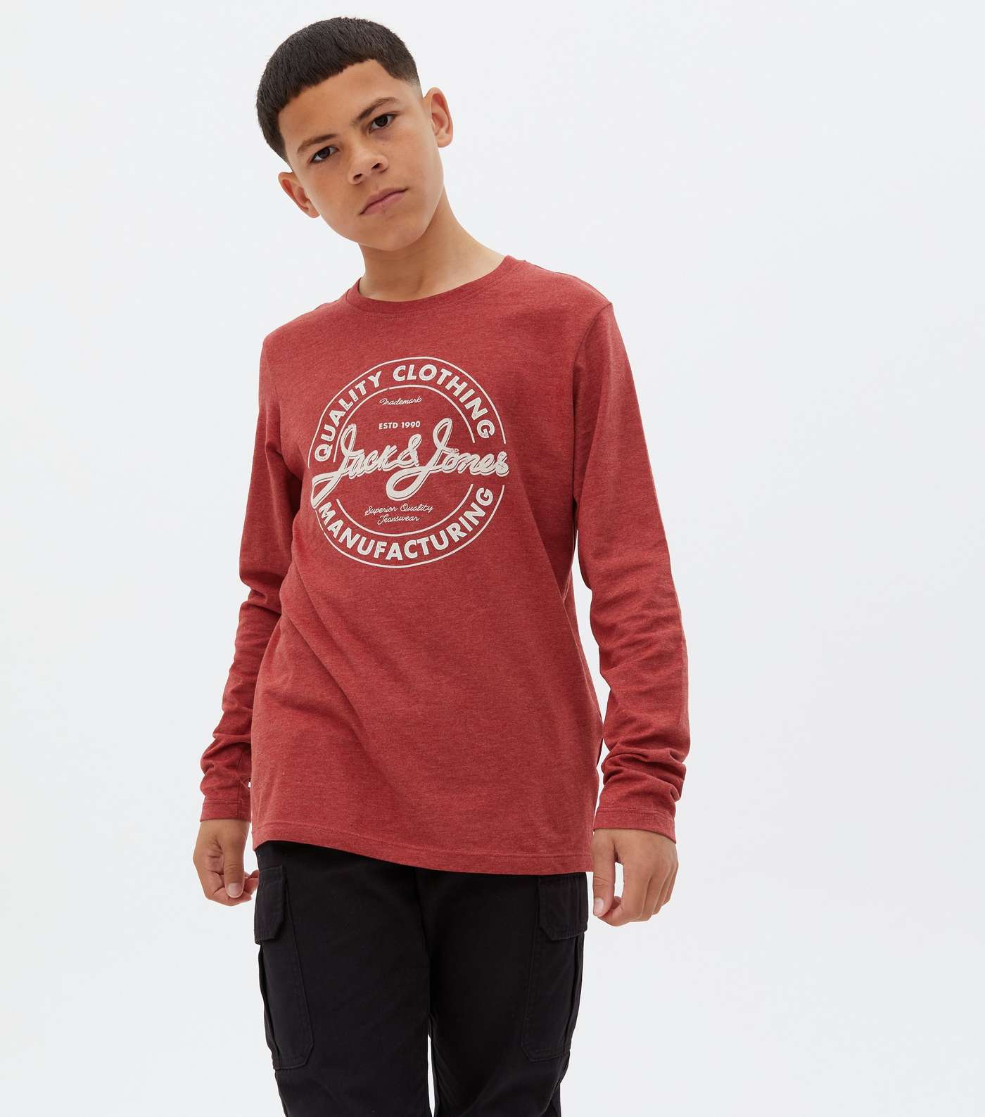 Jack & Jones Junior Red Long Sleeve Logo T-Shirt