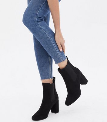 black ankle booties with chunky heel